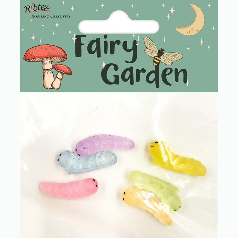 White Smoke Fairy Garden Mini Glow In Dark Worms, 6pc Fairy Garden