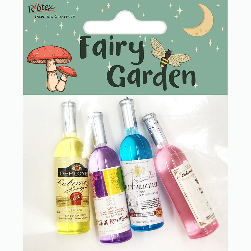 Dark Sea Green Fairy Garden Mini Resin Wine Bottles, 4pc Fairy Garden
