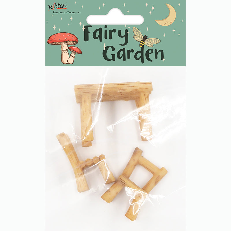 White Smoke Fairy Garden Mini Resin Log Table And Chairs, 3pc Set Fairy Garden