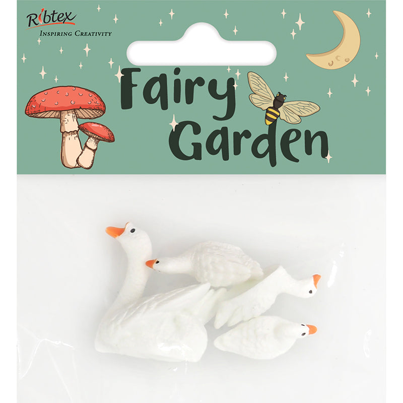 Lavender Fairy Garden Mini Resin Geese, 4pc Fairy Garden