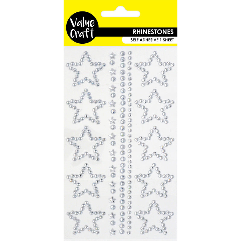 Rhinestone Adhesive Silver Stars 1Sh