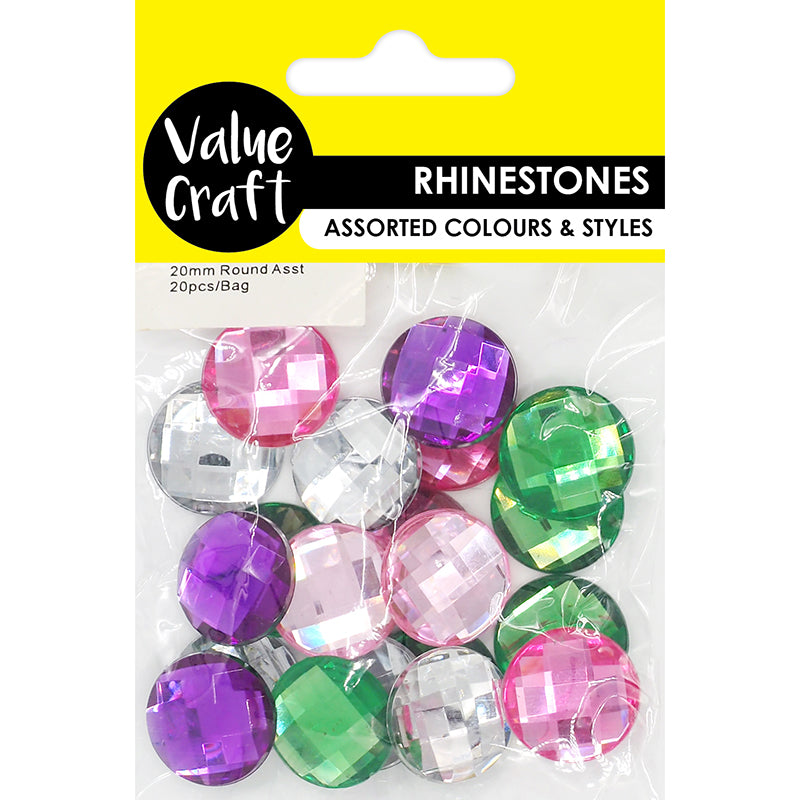 Rhinestones Round 20Mm Asst 20Pcs