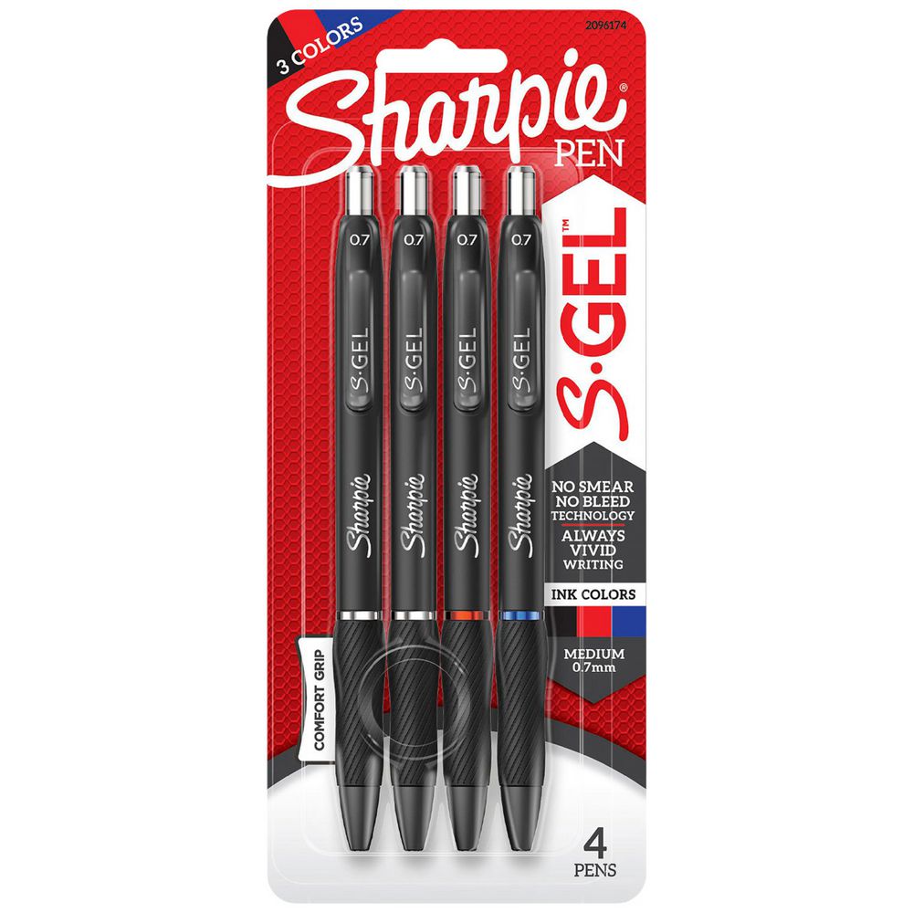 Dark Slate Gray Sharpie S-Gel Retractable Gel Pen 0.7mm, Assorted Colours - 4 Pack Gel Pens