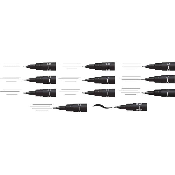 White Smoke UNI PIN Fineliner, Assorted Nib Sizes, Black Ink, Pk12 Pens and Markers