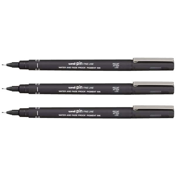 White Smoke UNI PIN Fineliner, 0.2mm, Black Ink, Pk3 Pens and Markers