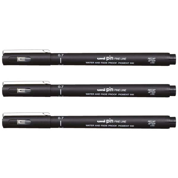 White Smoke UNI PIN Fineliner, 0.7mm, Black Ink, Pk3 Pens and Markers