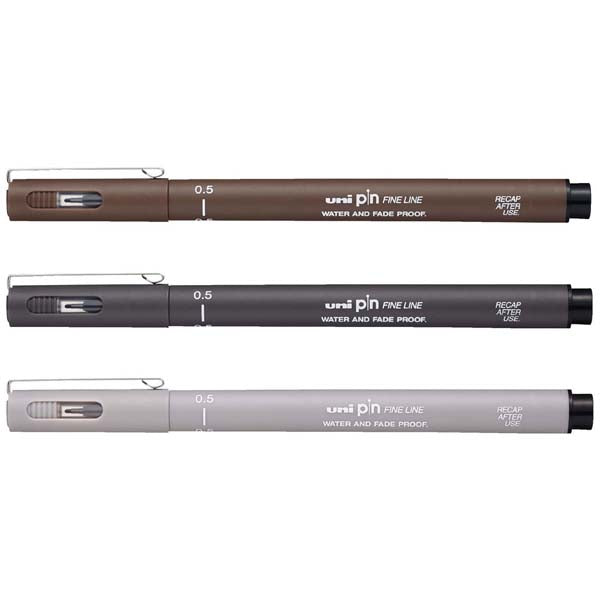 White Smoke UNI PIN Fineliner, 0.5mm, Assorted Colours, Pk3 Pens and Markers
