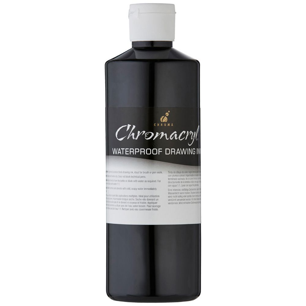 Dark Slate Gray Chromacryl Waterproof Drawing Ink, Black, 500ml Ink