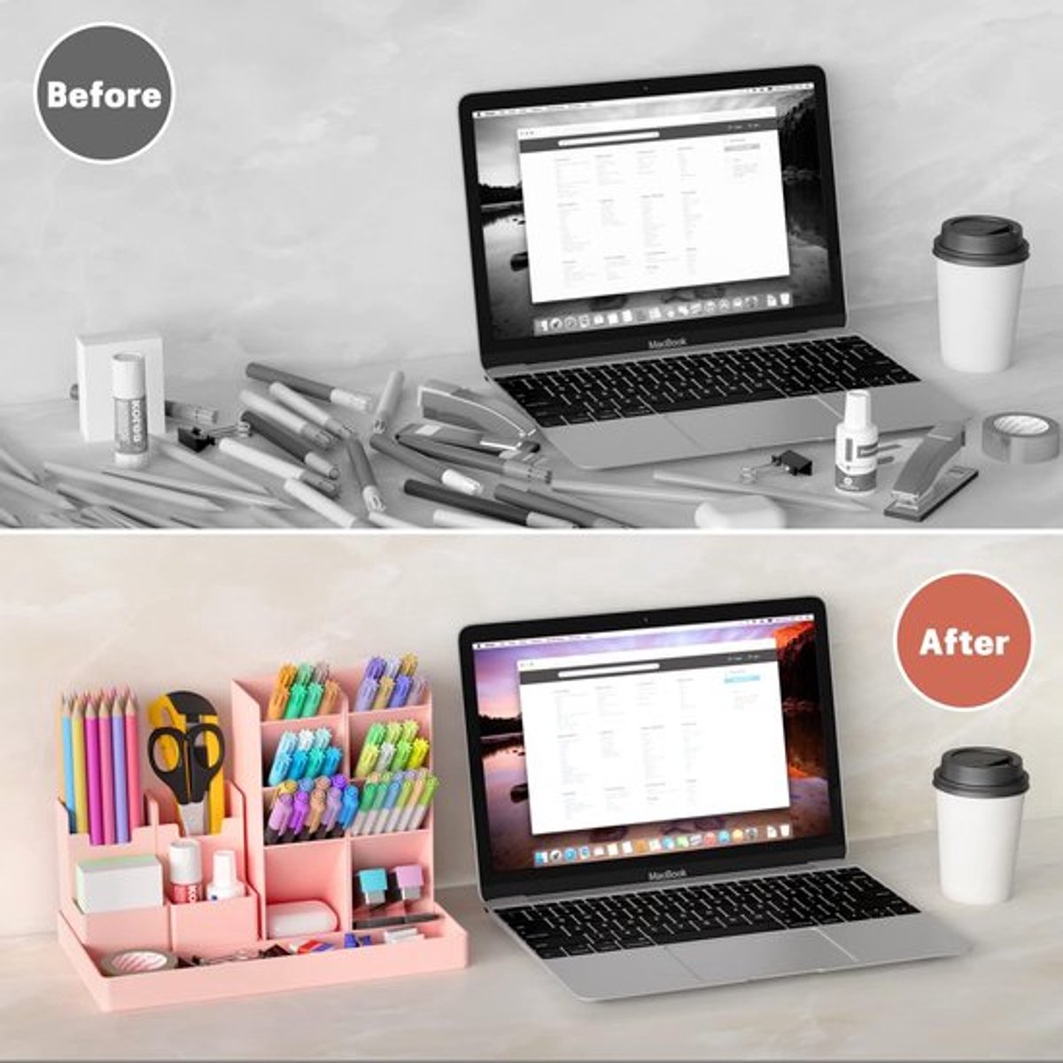 Light Gray Pen Tray - 13 Compartments - Pen Holder - Desk Organizer - Pen Trays - Desk Organizer - Pen Case - Plastic - Removable - Storage System - Letter Tray - Desk Accessories - Pink Craft Storage & Lighting