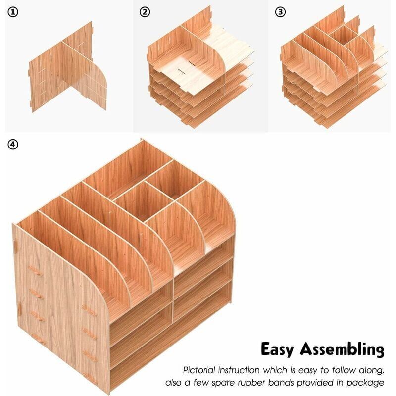 White Smoke Wooden Desk Organizer for Pen Pencil A4 Paper and Accessories, 32 x 24 x 27cm Craft Storage & Lighting