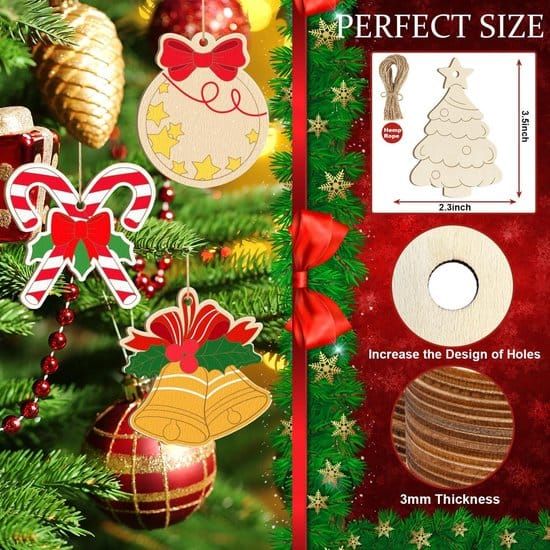 White Smoke DIY Wooden Christmas Ornaments, Baubles, 40pcs Christmas