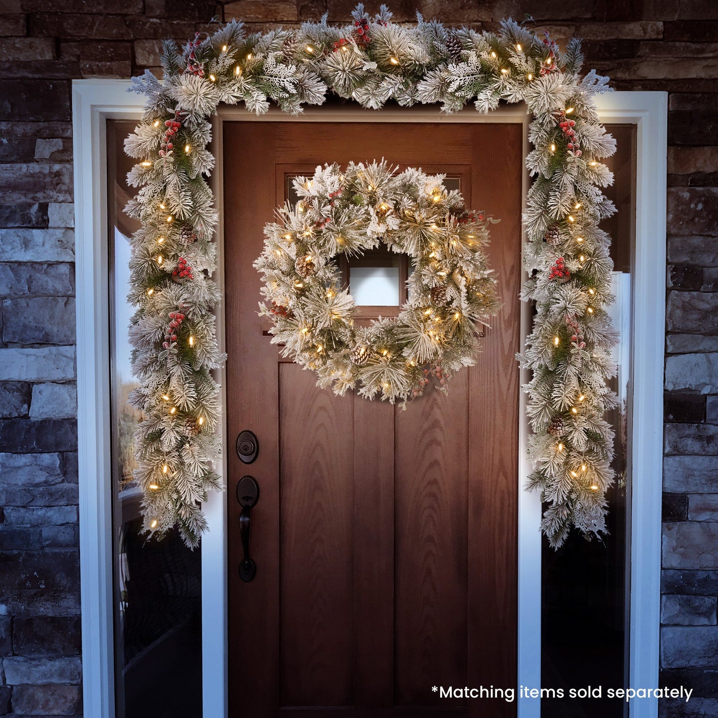 Black Christabelle 61cm Snowy Christmas Wreath Bedford with LED Lights Front Door Decoration Ornament Christmas