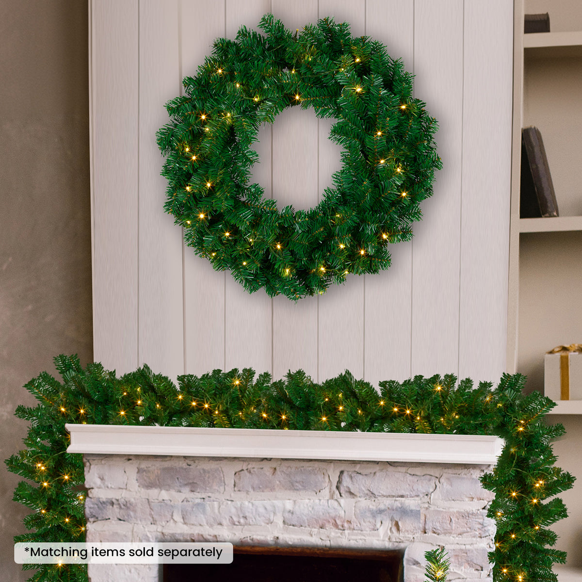 Gray Christabelle 61cm Chadwick Christmas Wreath with LED Lights Front Door Decoration Ornament Christmas