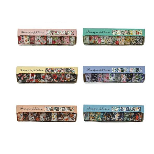 10-Roll Floral Washi Tape Set (Style 3) - 15 mm x 2 m Decorative Flower Pattern Craft Tape for Journaling, Scrapbooking, Planner Decoration and DIY Projects