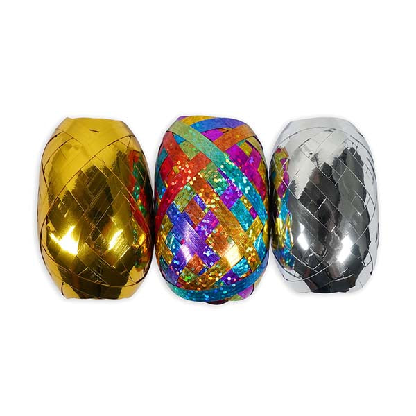 White Smoke Curling Ribbon, Metallic Rainbow Mix, 10m/ roll, 3pk Party
