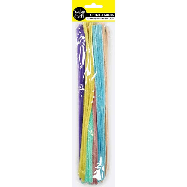 White Smoke Chenille Sticks, Lolly Assortment, 60pcs Kids Activities