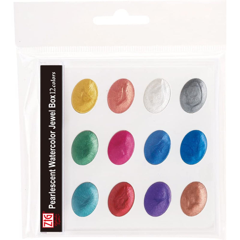 White Smoke ZIG Pearlescent Watercolour Jewel Box – 12 Colours Watercolour Paint