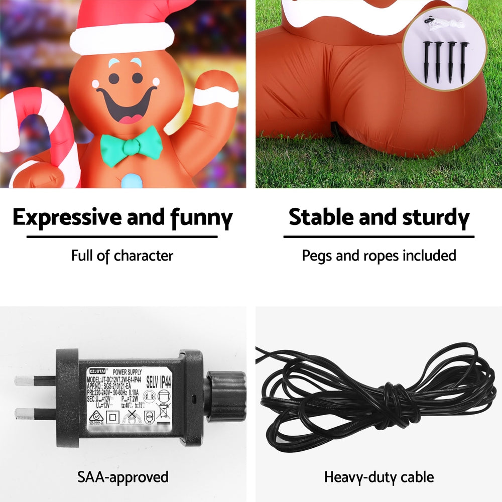 White Smoke Jingle Jollys Christmas Inflatable Gingerbread Man 1.5M Height LED Decorations Illuminated Occasions > Christmas > Christmas Decorations
