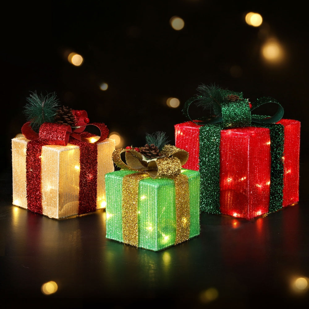 Black 3 PCS Christmas Lights 60 LED Fairy Light Gift Box Jingle Jollys Christmas