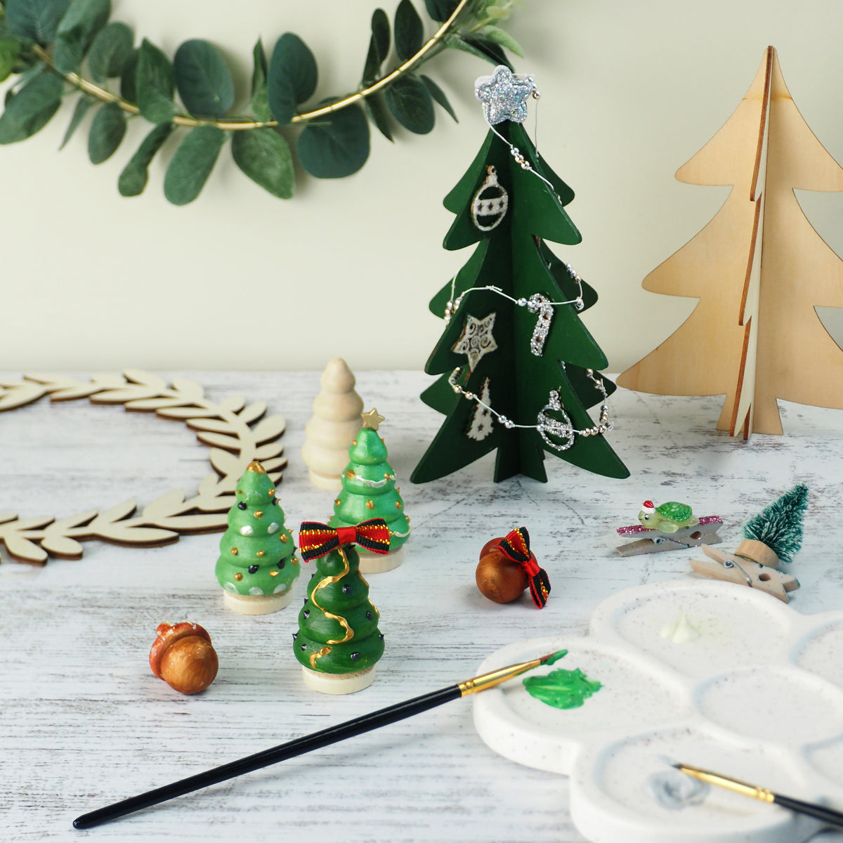 Antique White XMAS DIY Wood Trees, Natural, 18cm, 2pcs Xmas