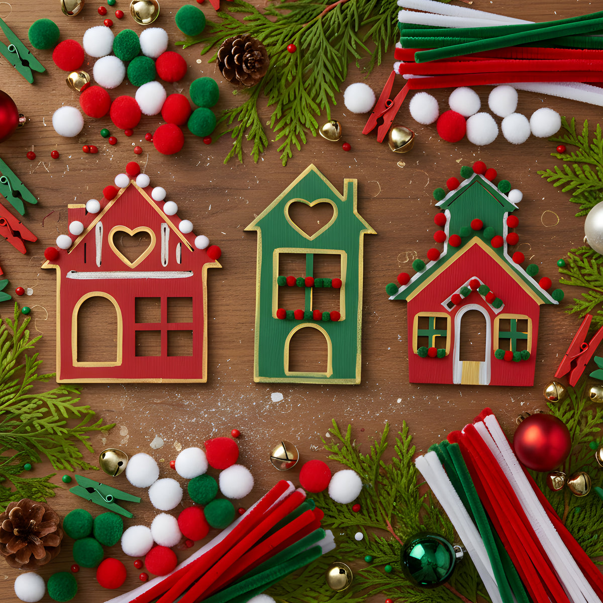 Sienna XMAS DIY Wood Houses, Assorted Sizes, 3pcs Xmas
