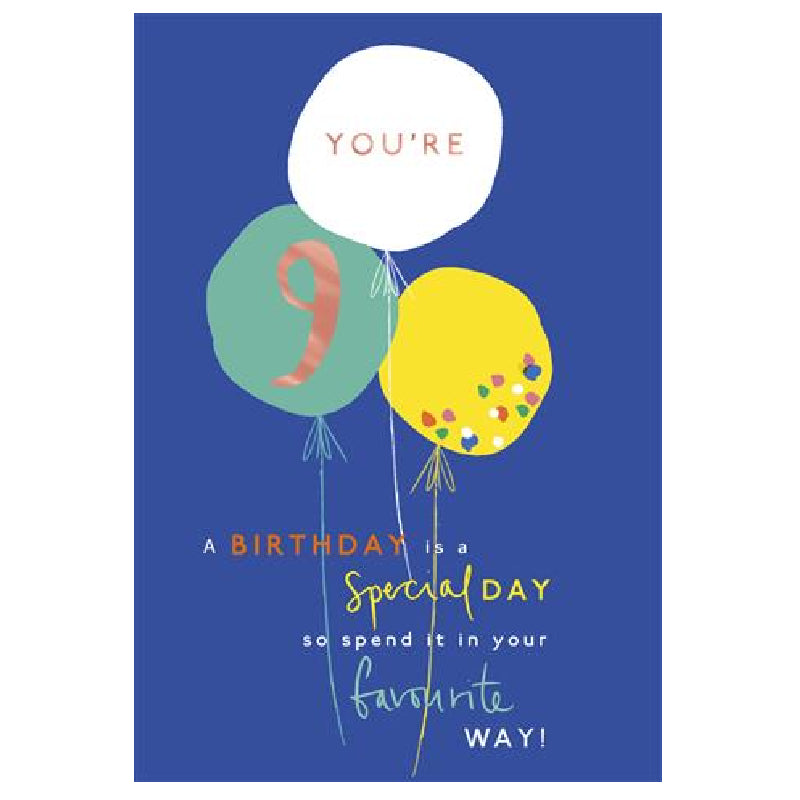 Dark Slate Blue Hallmark Happy Balloons You’re 9! Greeting Card Bags & Invitation