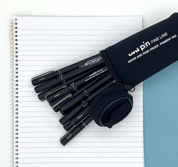 White Smoke UNI PIN Fineliner with BONUS Pencil Case, Assorted Colours, Pk15 Pens and Markers