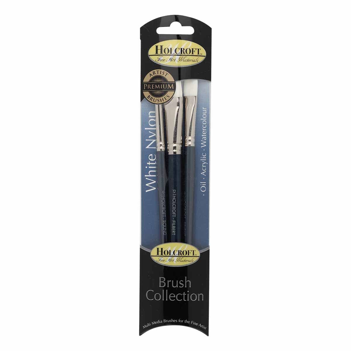 Dim Gray Holcroft Oil, Acrylic & Watercolour Brush Set White 3 Pack Taklon and Synthetic Brushes