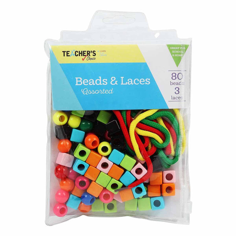 Medium Turquoise Teacher's Choice Plastic Beads and Laces Assorted Shapes and Colours Kids Craft Basics