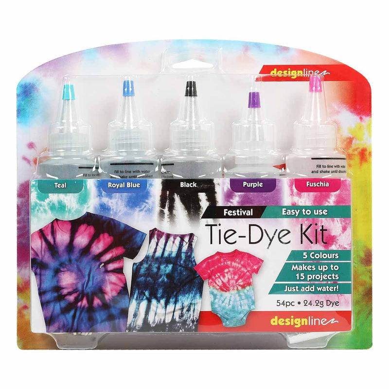 Lavender Design Line Festival Tie Dye Kit Assorted Colours 5 Pack Fabric Paints and Dyes
