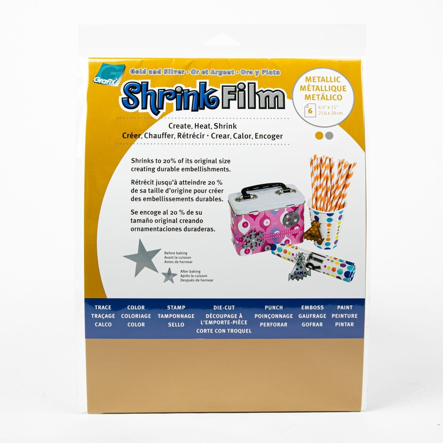 Grafix Shrink Film 216x279mm 6 Pieces - Metallic Gold and Silver