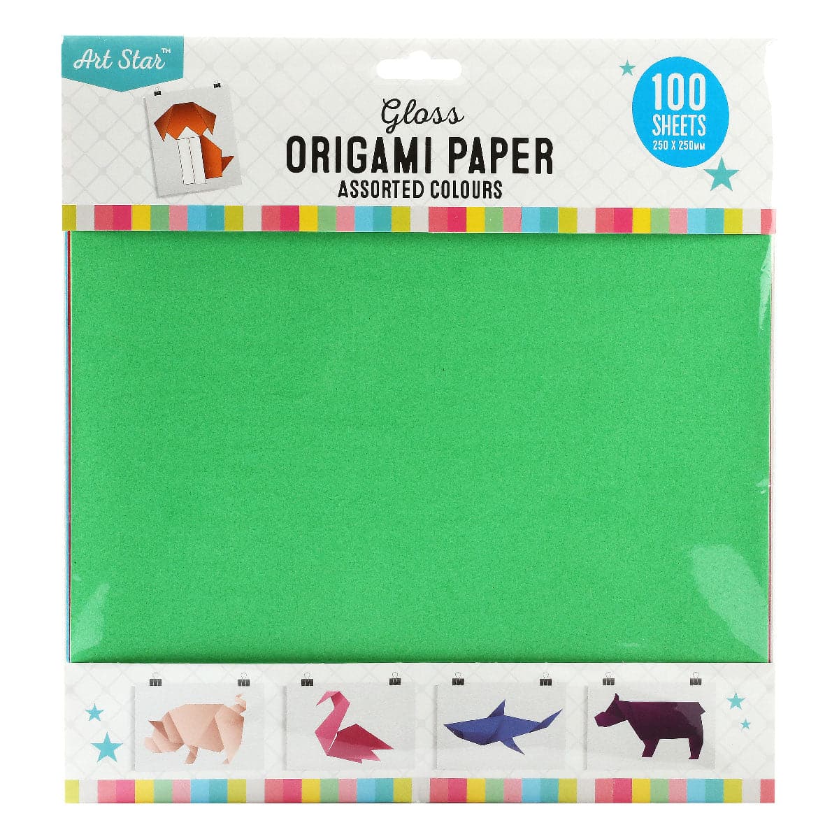Art Star Gloss Origami Paper 250 x 250mm 100 Pieces Assorted Colours