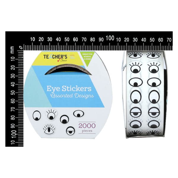 Sky Blue Teacher’s Choice Assorted Eye Stickers Roll Black and White 2000 Pieces Kids Craft Basics