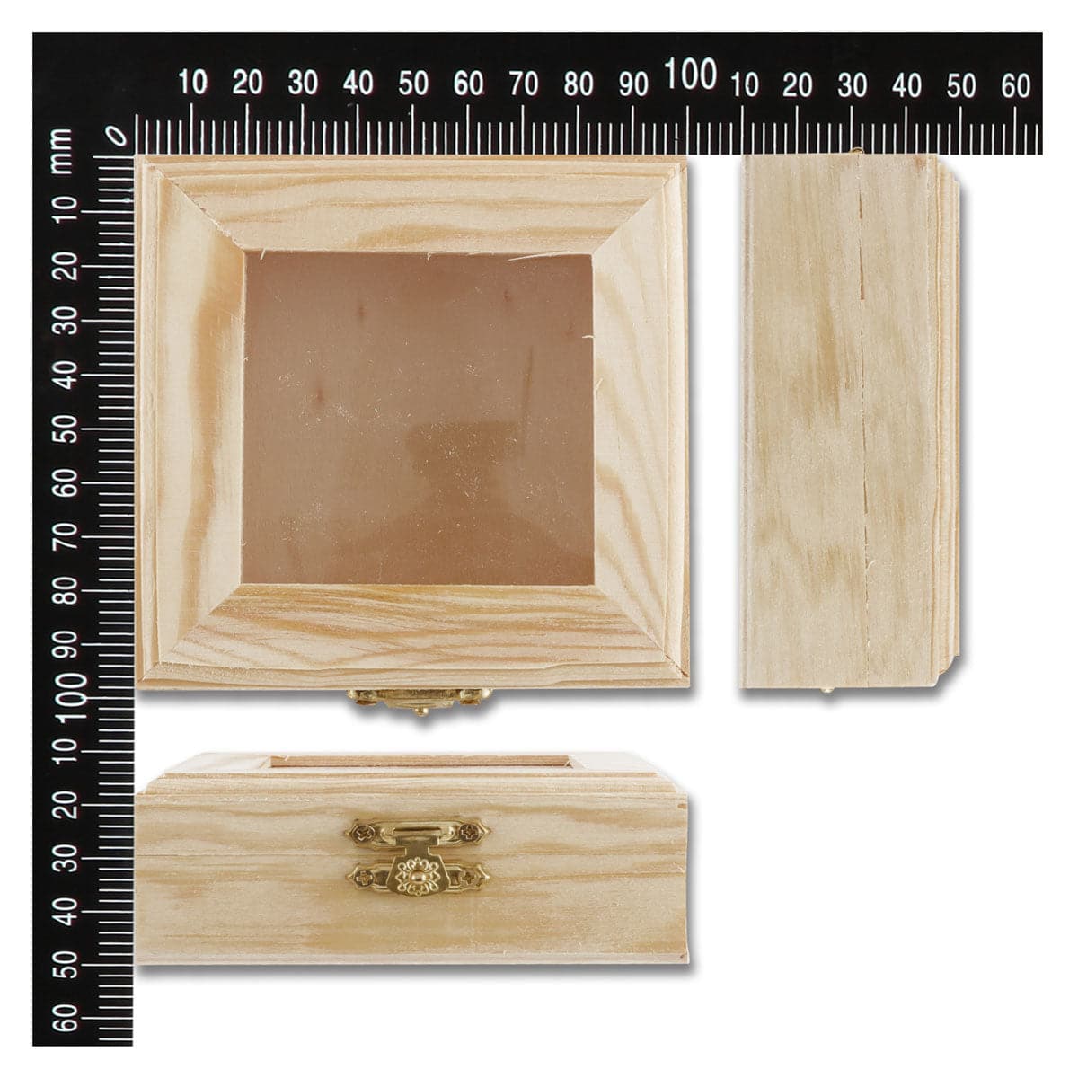 Dim Gray Urban Crafter Square Pine Box with Window Top 10 x 10 x 4cm Boxes