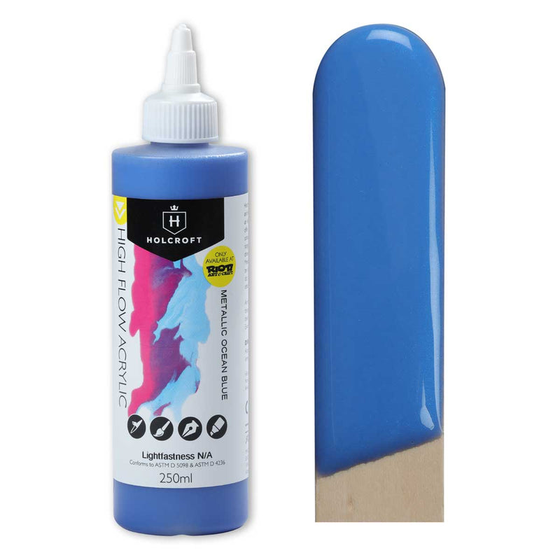 Steel Blue Holcroft High Acrylic Flow Paint Metallic Ocean Blue 250ml Acrylic Paints