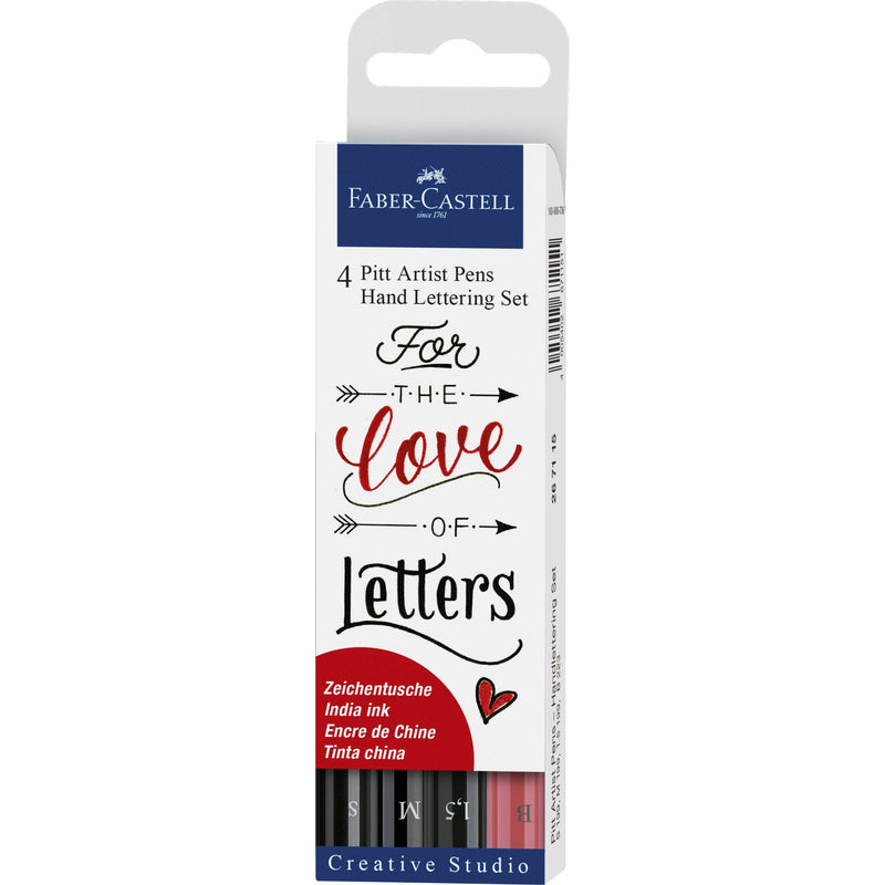 White Smoke Faber Castell Pitt Artist Pens  Hand Lettering  Red & Black Assorted Nibs – Pack of 4 Pens and Markers