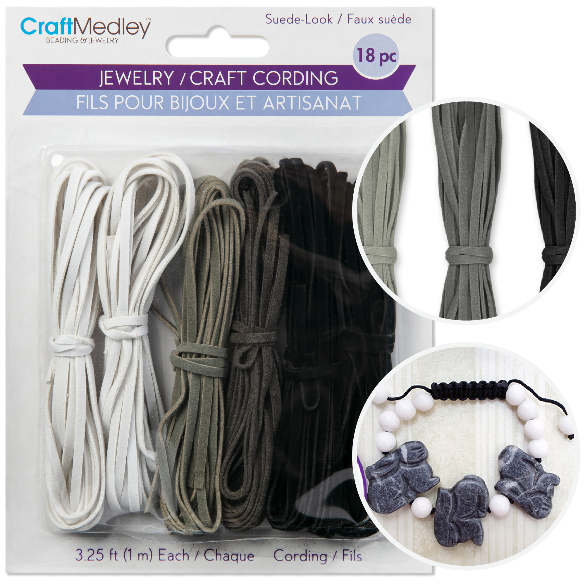 MultiCraft Jewellery Craft Cord: Suede Look-Assorted Classics, 18m (6