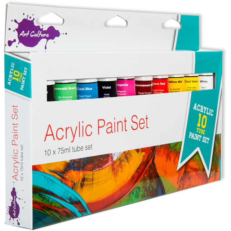 Sea Green Art Culture Acrylic Paint Assorted Colours 75ml 10 Tube Set Acrylic Paints