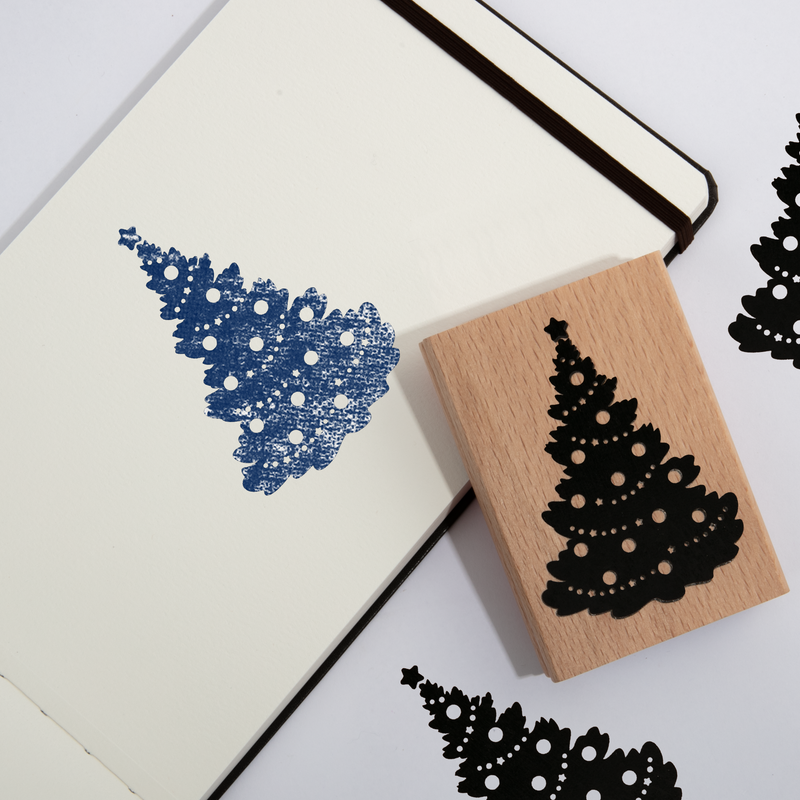 Light Gray Make A Merry Christmas-Tree Wooden Stamp 70x100mm Christmas