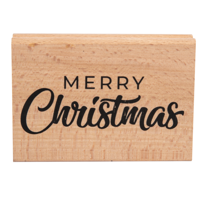 Tan Make A Merry Christmas  Merry Christmas Wooden Stamp 100x70mm Christmas