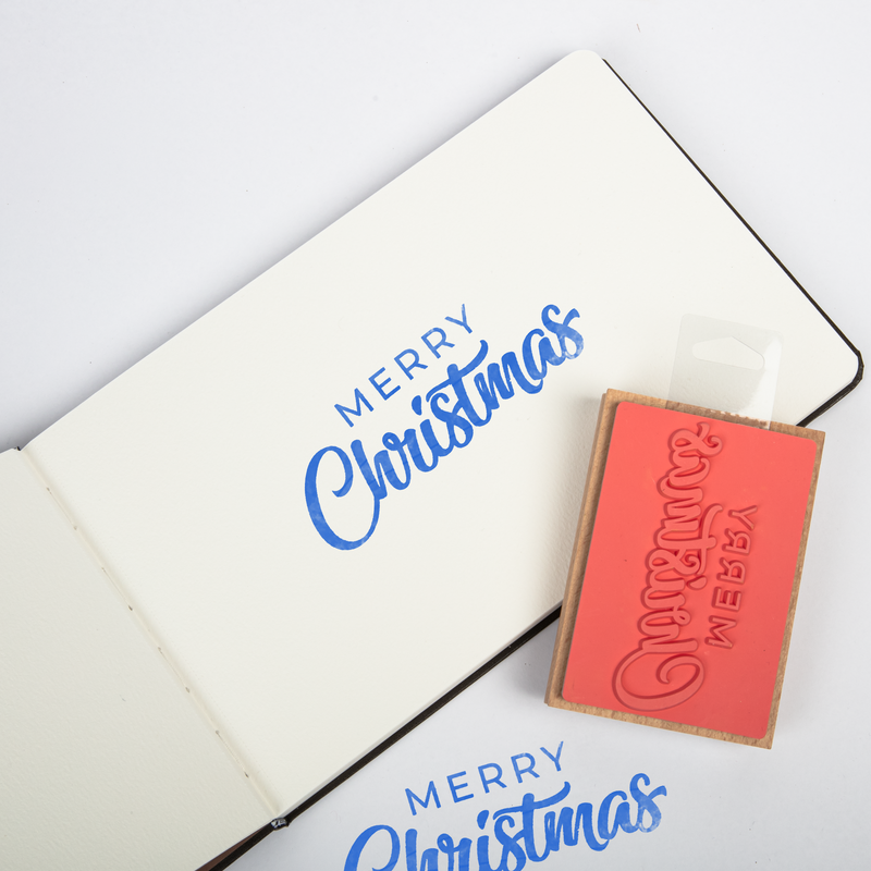 Beige Make A Merry Christmas  Merry Christmas Wooden Stamp 100x70mm Christmas