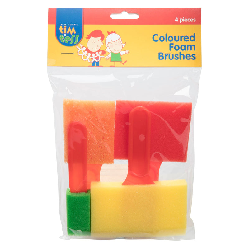 Sandy Brown Tim & Tess Coloured Foam Brushes 4 Pieces Kids Painting Acccessories