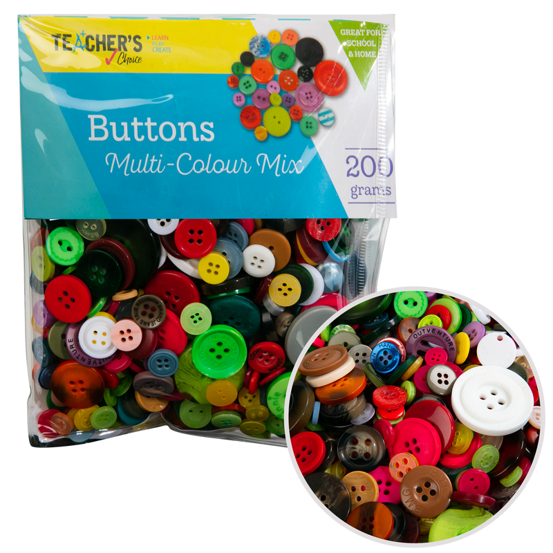 Tan Teacher’s Choice Buttons Multi-Colour Mix 200g Kids Craft Basics