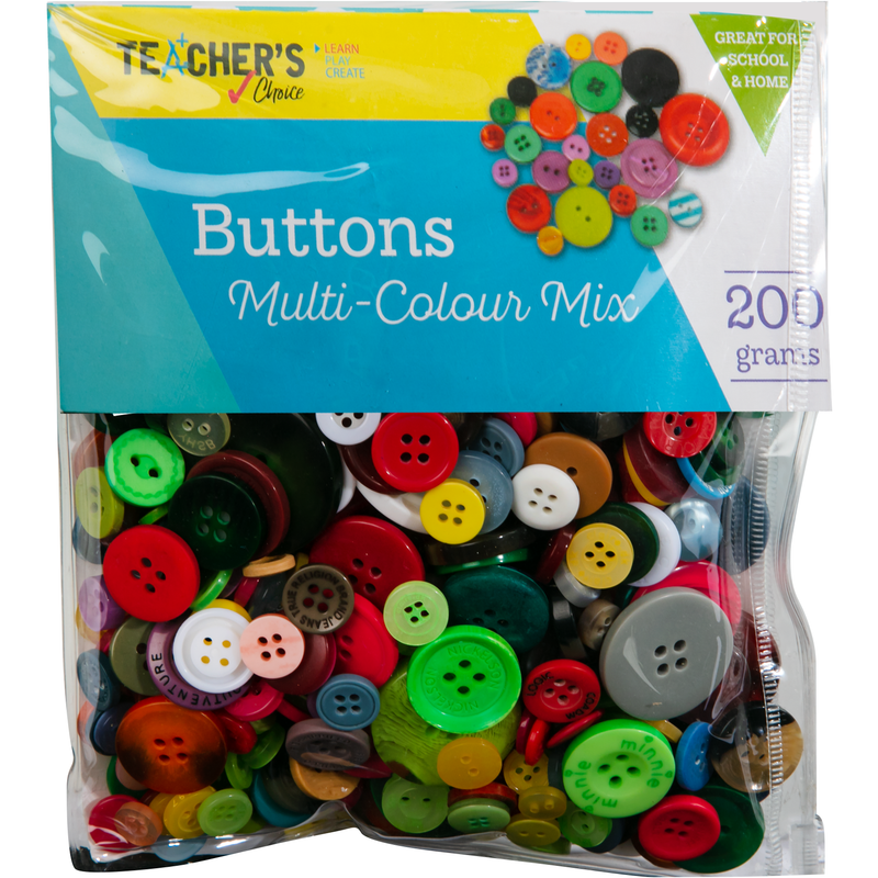 Tan Teacher’s Choice Buttons Multi-Colour Mix 200g Kids Craft Basics