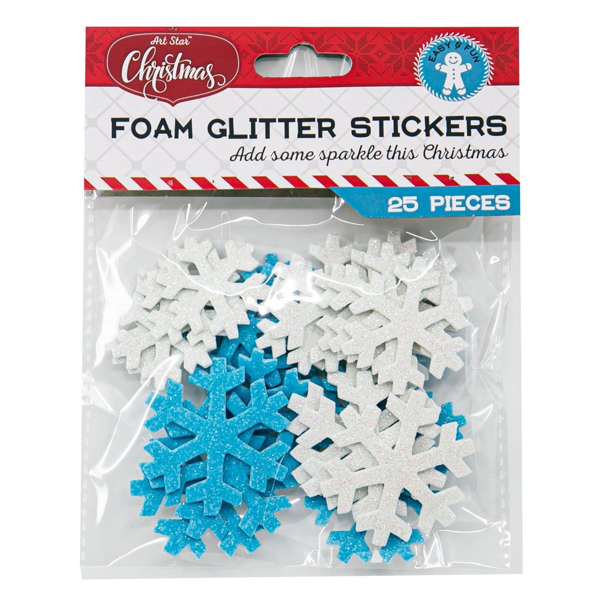 Art Star Christmas Blue & White Glitter Snowflake Stickers