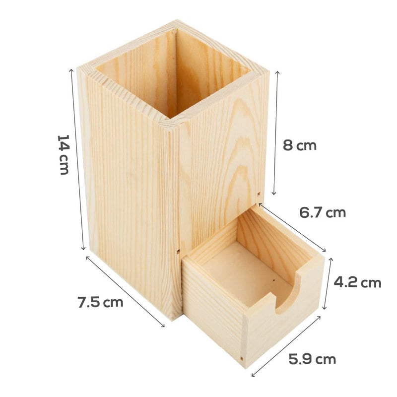 Wheat Urban Crafter Pine Pencil Cup with Drawer 7.5x7.5x14cm Wood Crafts