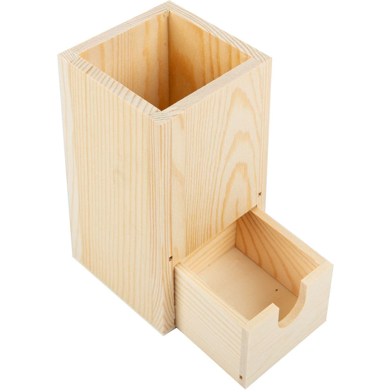 Wheat Urban Crafter Pine Pencil Cup with Drawer 7.5x7.5x14cm Wood Crafts