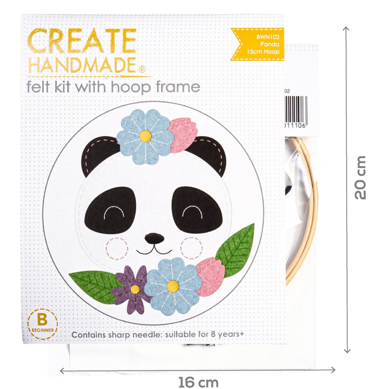 Black Create Handmade Panda Felt Sewing Kit with Hoop Frame 15cm Needlework Kits
