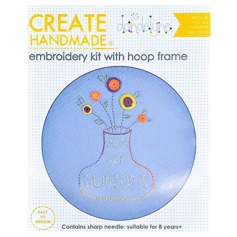 Light Steel Blue Create Handmade Embroidery Kit with Hoop Frame You Are Awesome 15cm Needlework Kits