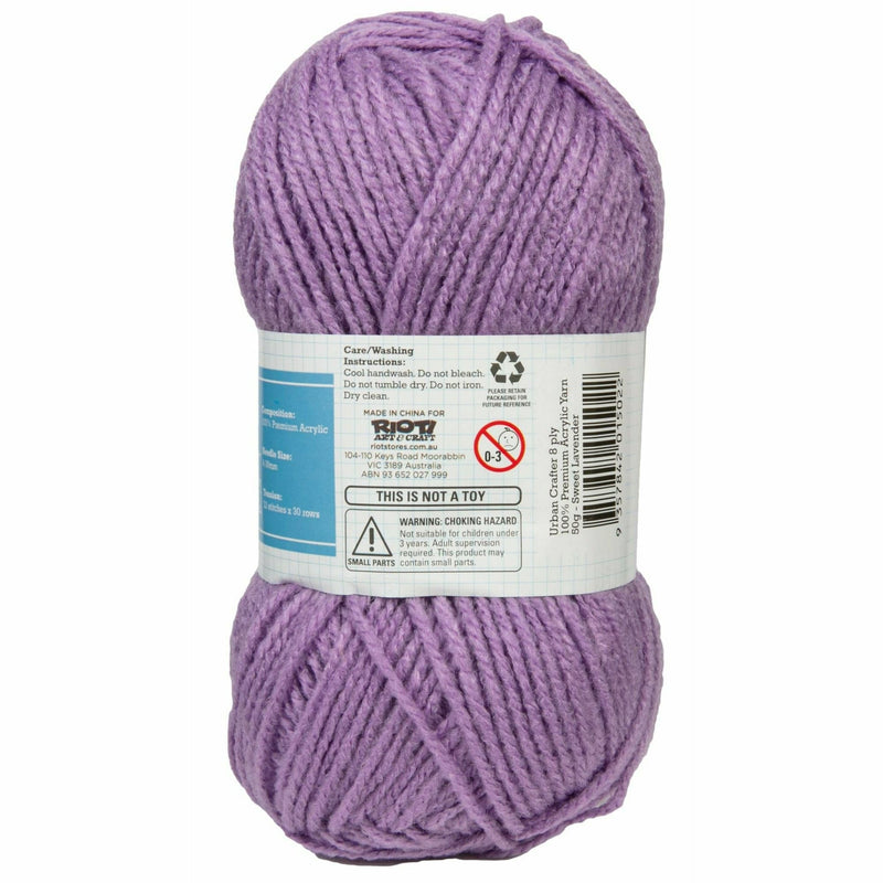 Light Slate Gray Urban Crafter 100% Premium Acrylic Yarn-Sweet Lavender, 8 Ply 50g Knitting and Crochet Yarn